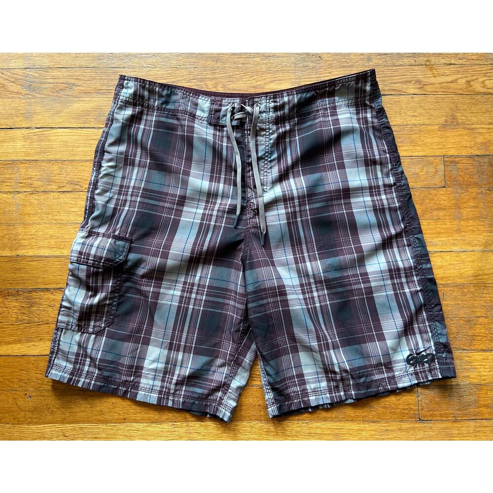 NIKE 6.0 Burgundy Plaid Lightweight Cargo Hybrid Shorts sz 38